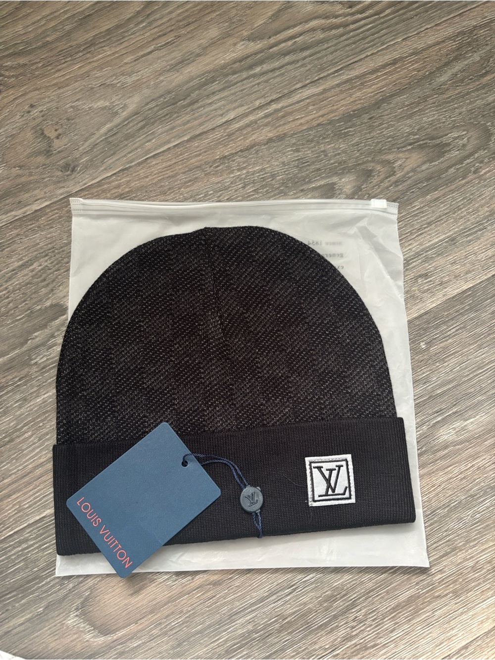 Louis Vuitton Black Knit Beanie with White LV Patch